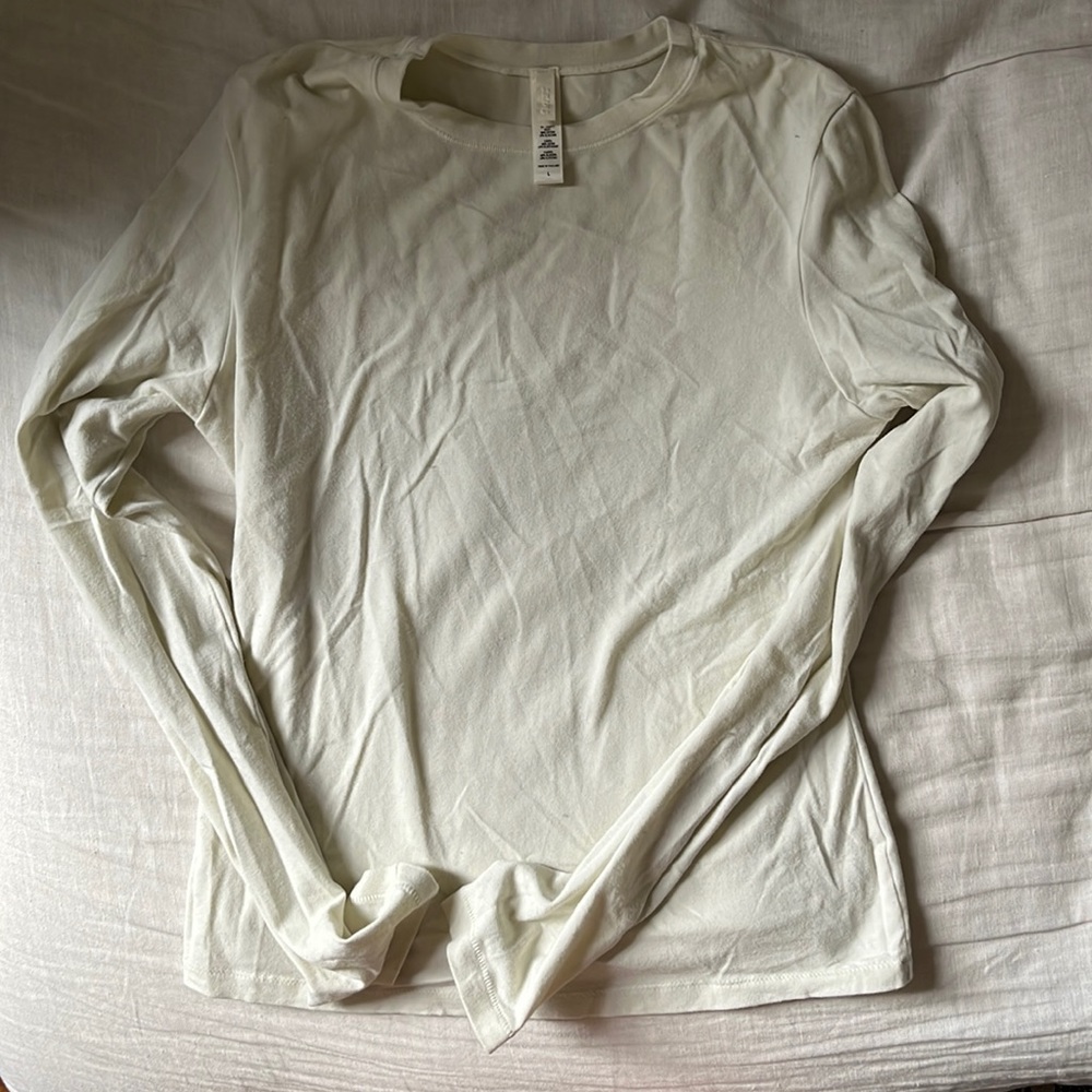 Skims Long Sleeve Cotton Jersey Tee in Bone
